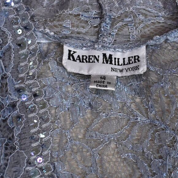 Karen Miller VTG Sequin Blazer L Light Blue Sheer Open Cardigan Glam Beaded - Picture 8 of 16